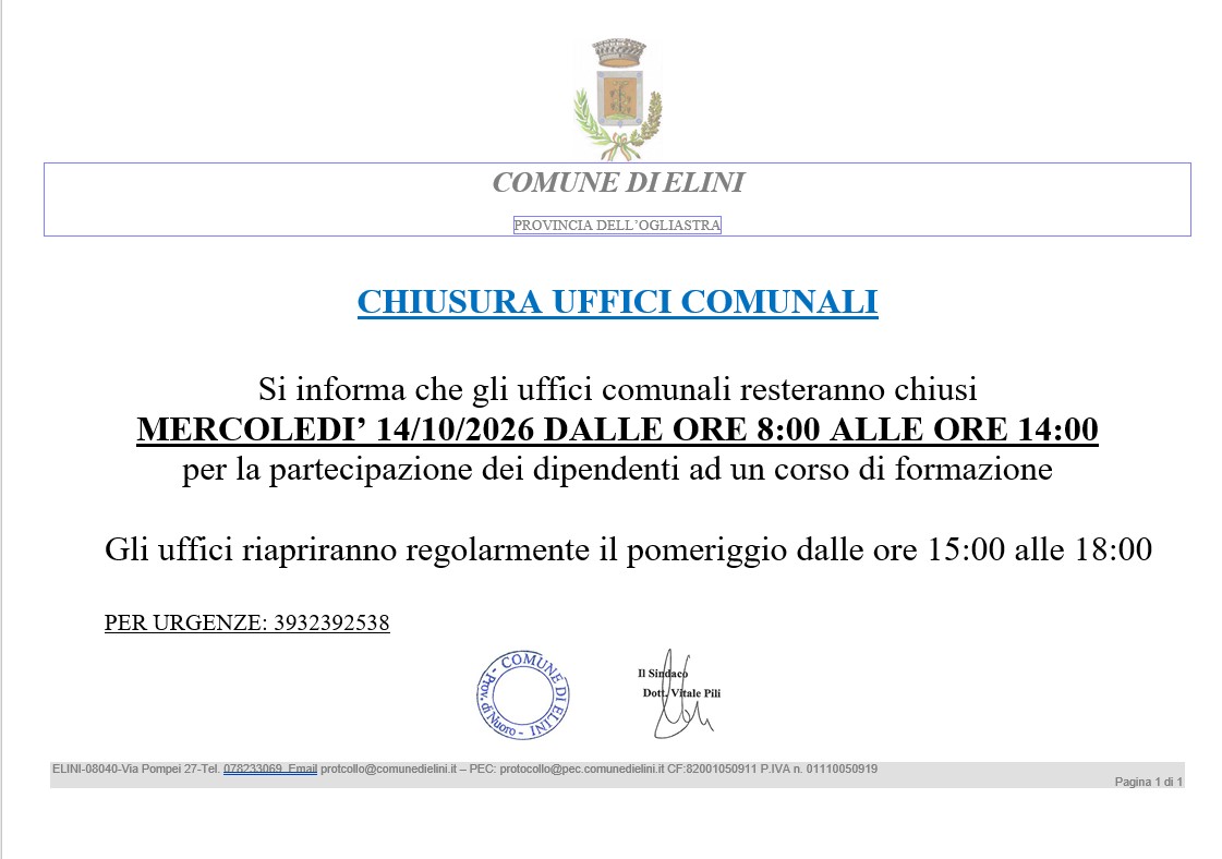 CHIUSURA UFFICI 14-10-26